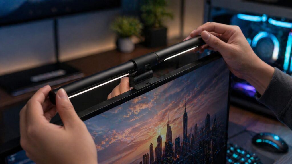 best monitor light bar for eye strain, Halo monitor light gaming setup