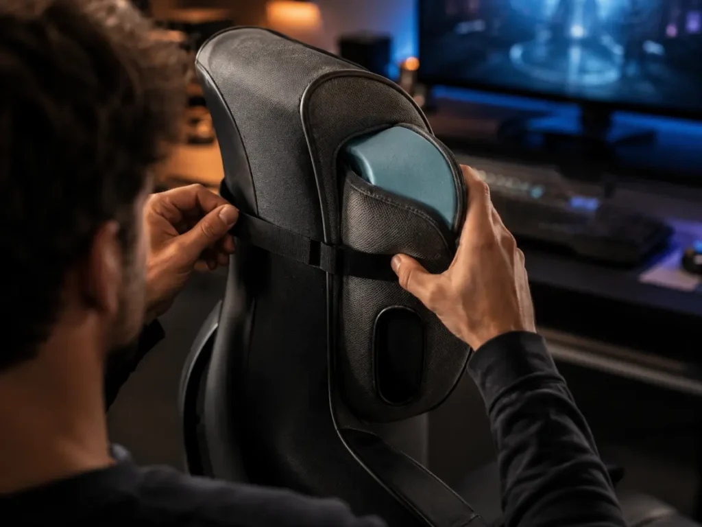 gaming pillow for chair; lumbar gaming pillow; neck pillow for gaming chair; memory foam gaming pillow; gaming pillow for long sessions