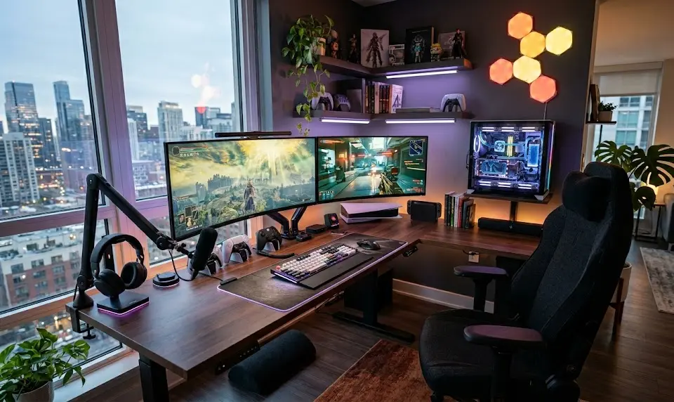 PC gaming setup essentials; desk setup essentials for gamers; gaming room essentials; minimalist gaming setup essentials; budget gaming setup essentials