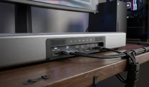 AI soundbar for gaming; gaming soundbar with adaptive sound; smart soundbar for PC setup; soundbar for gaming monitor; low latency gaming soundbar gaming