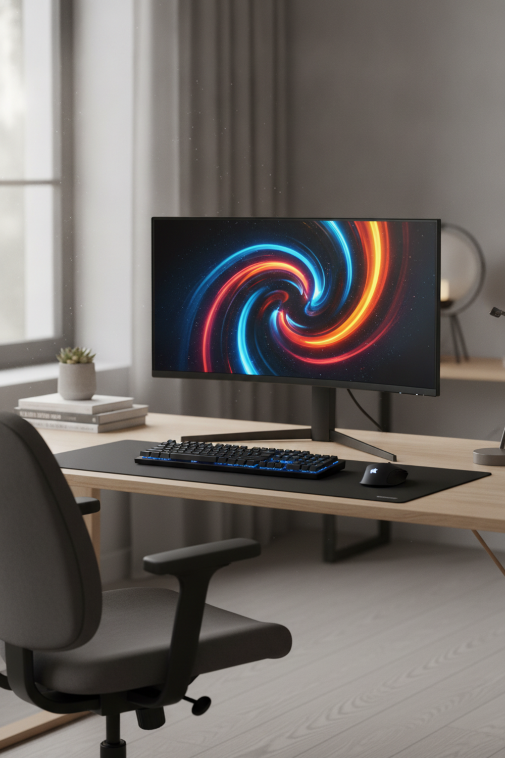 curved monitor in action