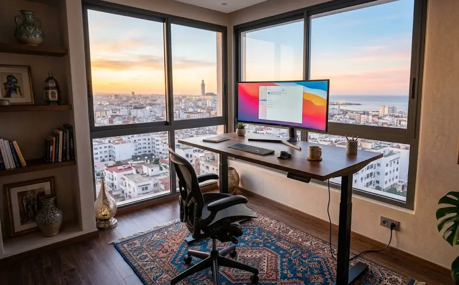 bureau assis debout electrique prix maroc, bureau ergonomique maroc, setup game sgd-m140, bureau reglable hauteur casablanca