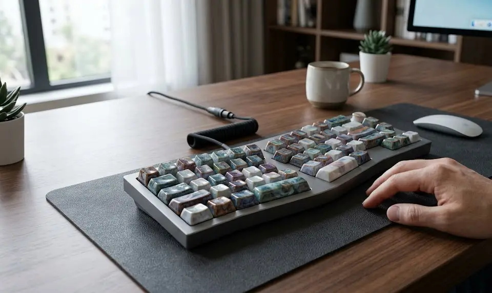 crystalline glaze keycaps, heavy thock keycaps, Zinc-Silicate keycaps, ClayonKey artisan gamer