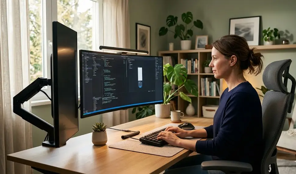 Asymmetrical Monitor Light Bar: 7 Best Ways To Reduce Glare (Proven Guide) 4 aesthetic desk mat minimal, harber london desk mat, felt vs leather desk pad, grey wool felt mousepad