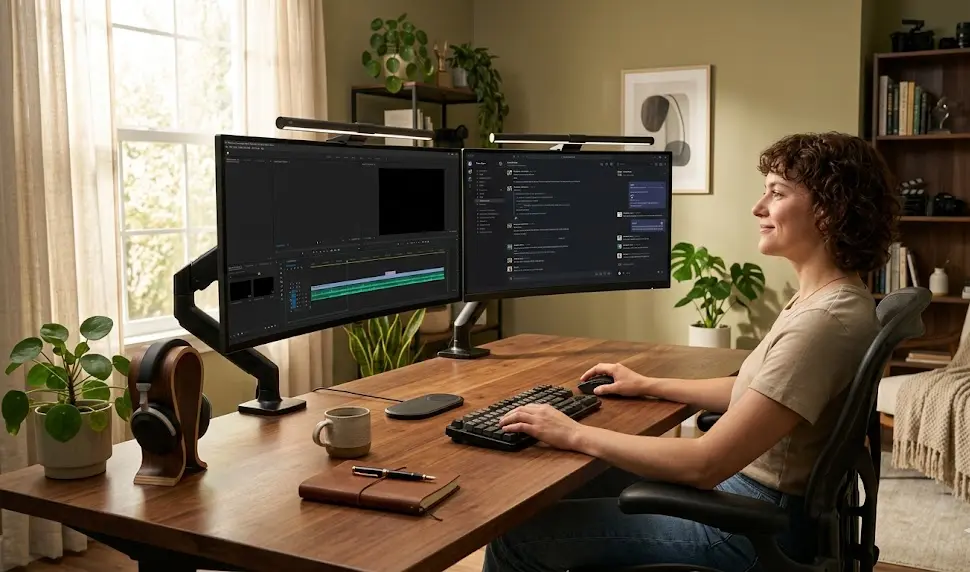 Asymmetrical Monitor Light Bar: 7 Best Ways To Reduce Glare (Proven Guide) 2 aesthetic desk mat minimal, harber london desk mat, felt vs leather desk pad, grey wool felt mousepad gamer