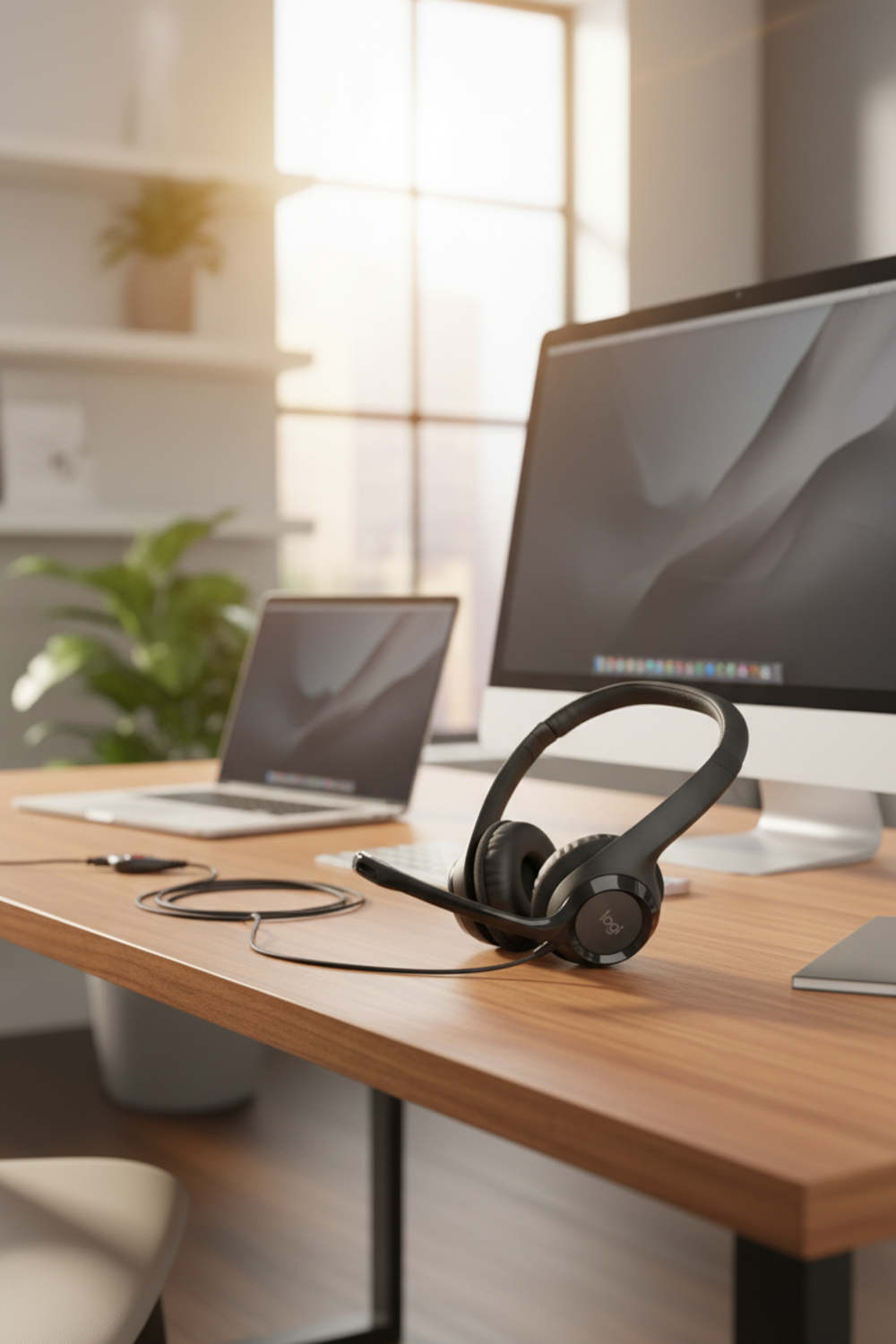 wired headset in action