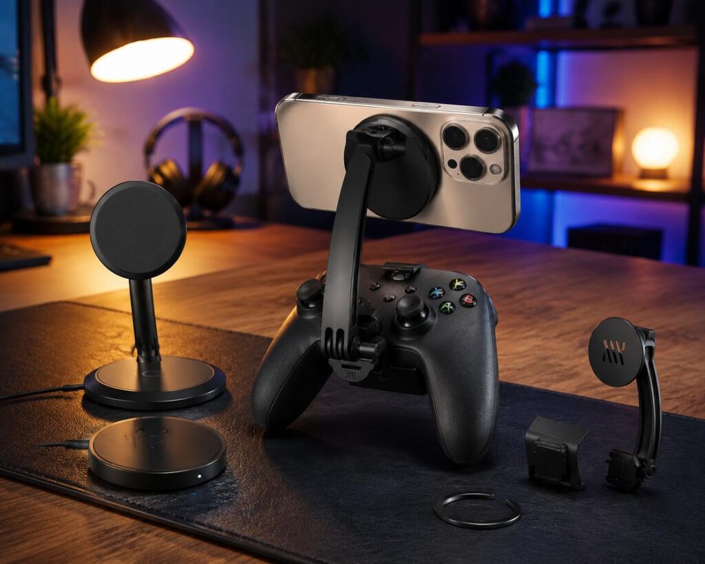 MagSafe phone grip gaming, magnetic phone stand gaming, iPhone gaming accessories