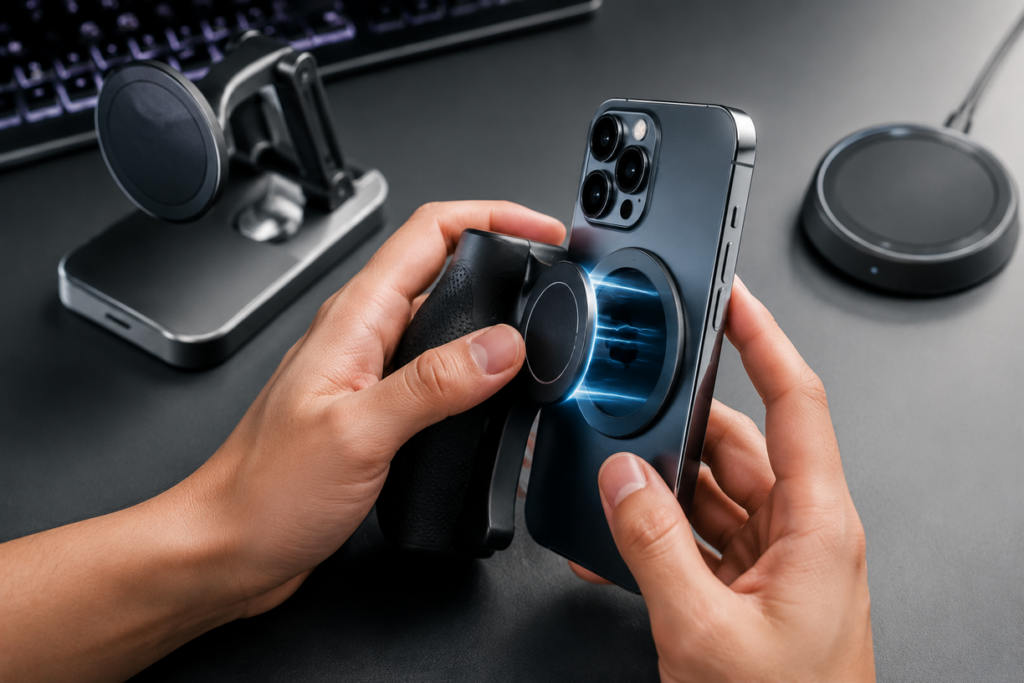 MagSafe phone grip gaming, magnetic phone stand gaming, iPhone gaming accessories gamer