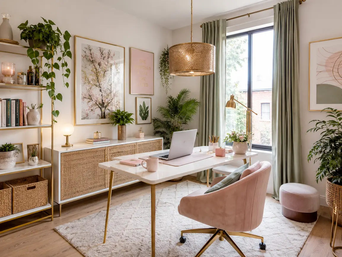 women’s home office; feminine home office; female office ideas; girly home office ideas chic; elegant home office ideas for women glam; womens office decor; office ideas for women small spaces